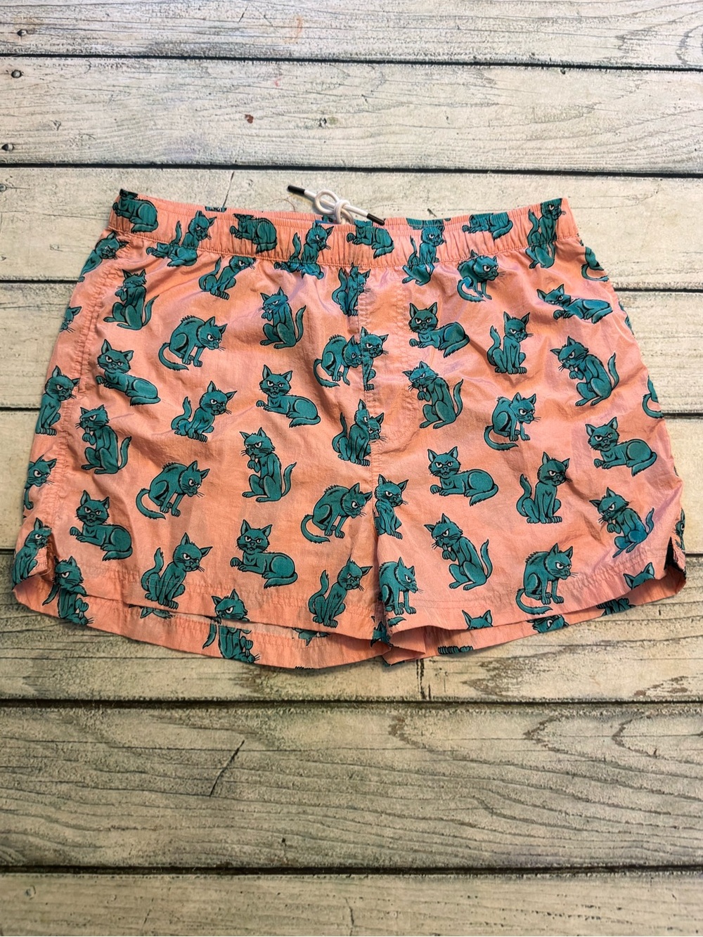 Urban Outfitters nylon swim material bad cat pattern shorts. XL